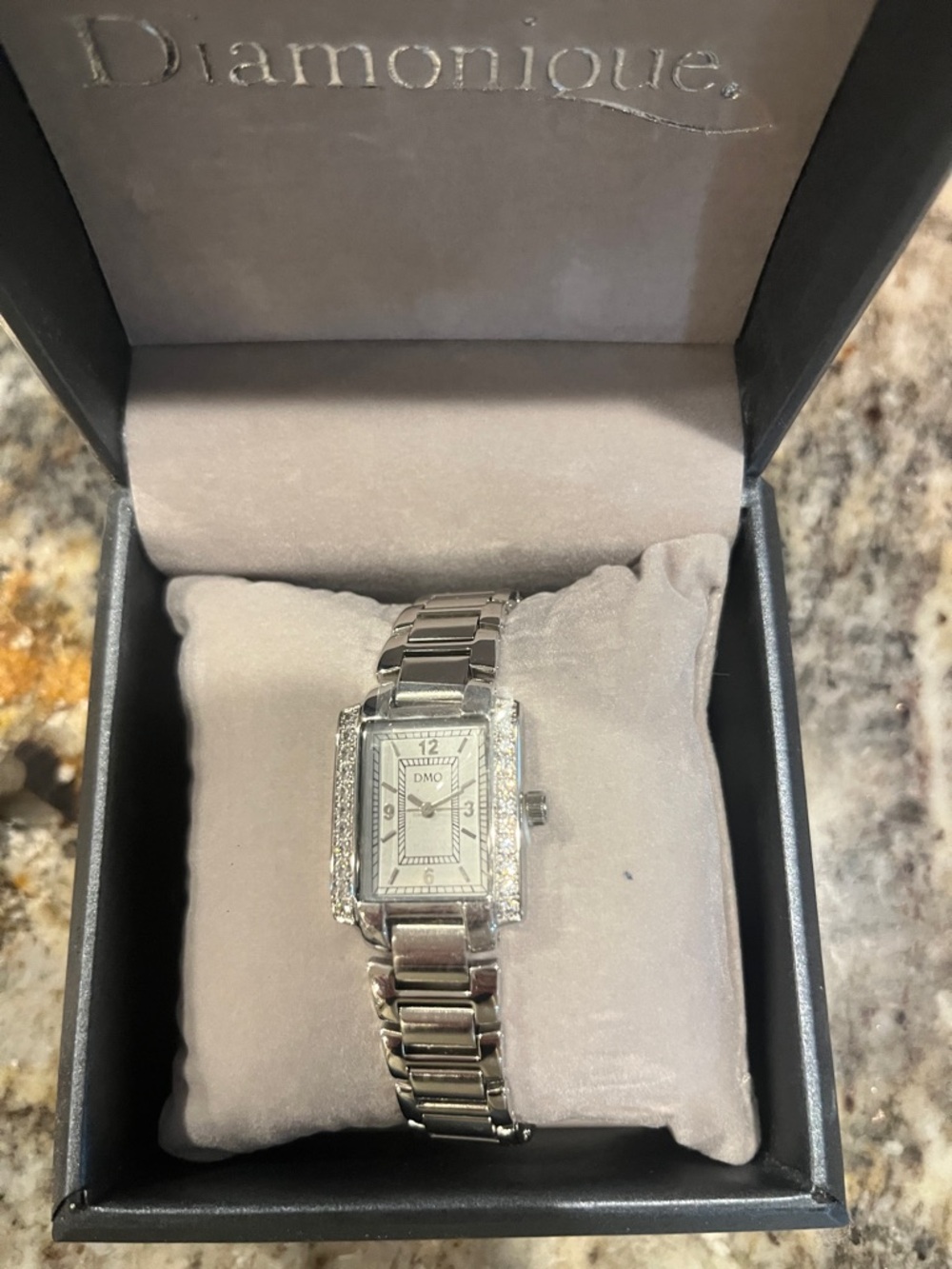Diamonique Silver Women's Rectangle Crystal Accent Bracelet Watch